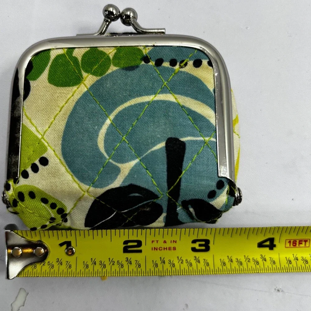 Vera Bradley Quilted Floral Coin Purse Kiss Lock Green Blue Mirror Small Pouch - Picture 5 of 6